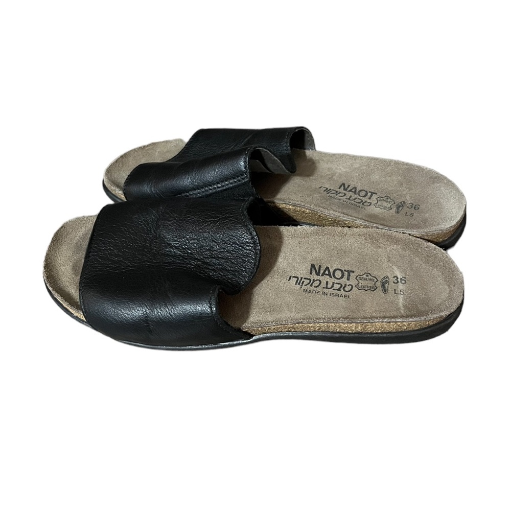 Naot Women’s Black Leather Slide Sandals Firm Footbed Size 5 EU 36